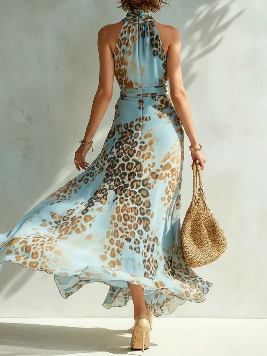 Leopard Print Halter Maxi Dress
