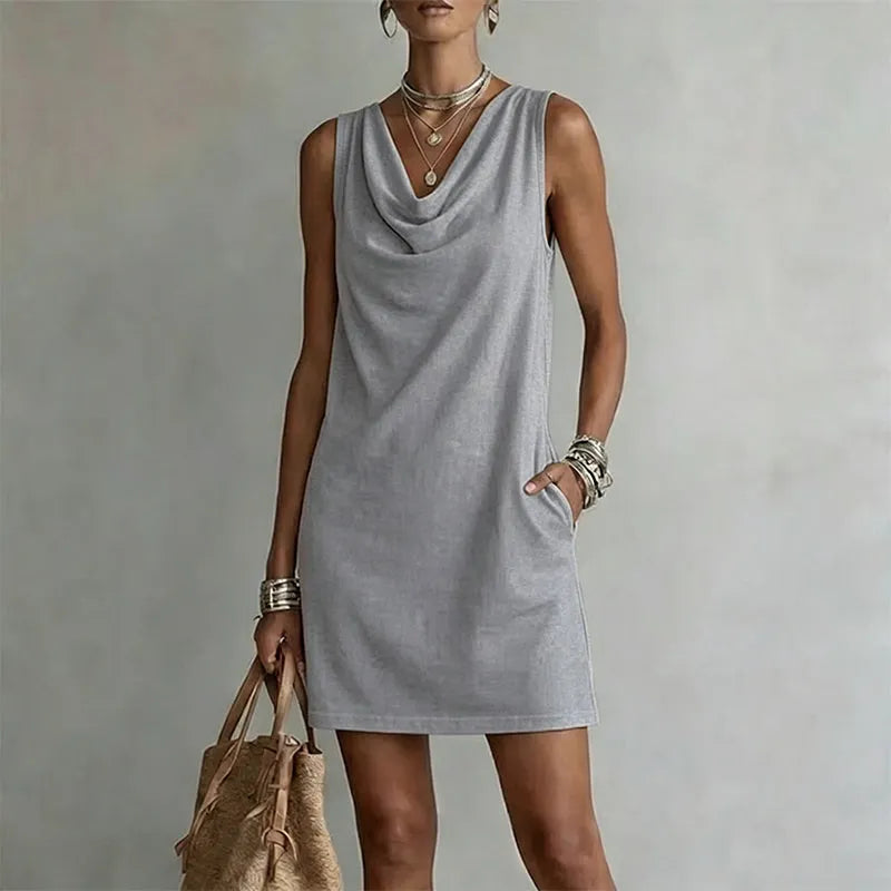 Draped-Neck Pocket Mini Dress