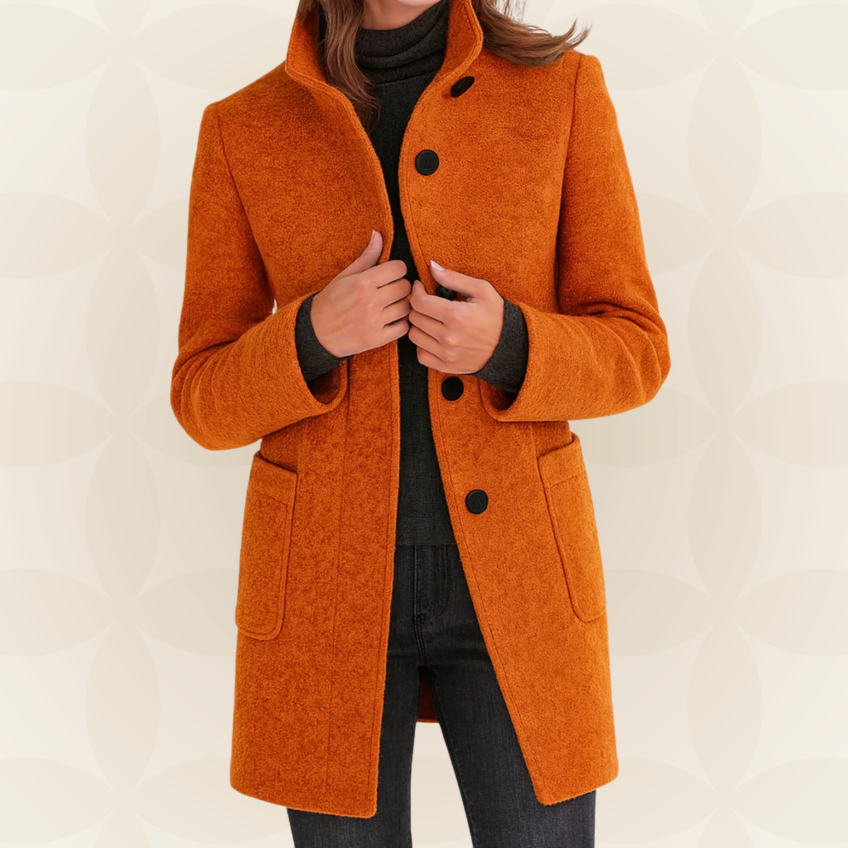 High-Collar Button-Front Coat