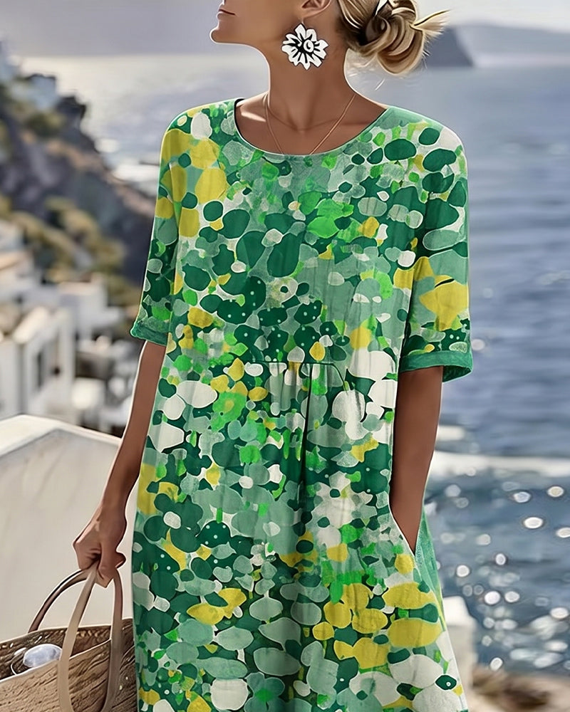 Abstract Floral Print Midi Dress