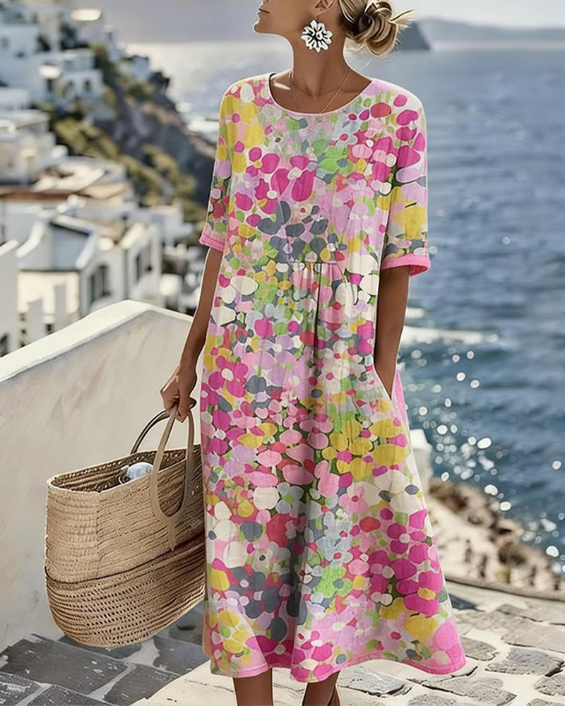 Abstract Floral Print Midi Dress