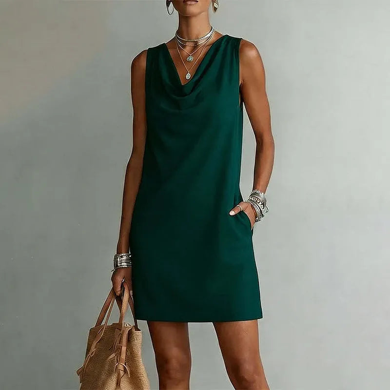 Draped-Neck Pocket Mini Dress