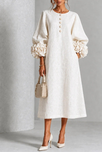 Floral Midi Dress with Rose Cuffs