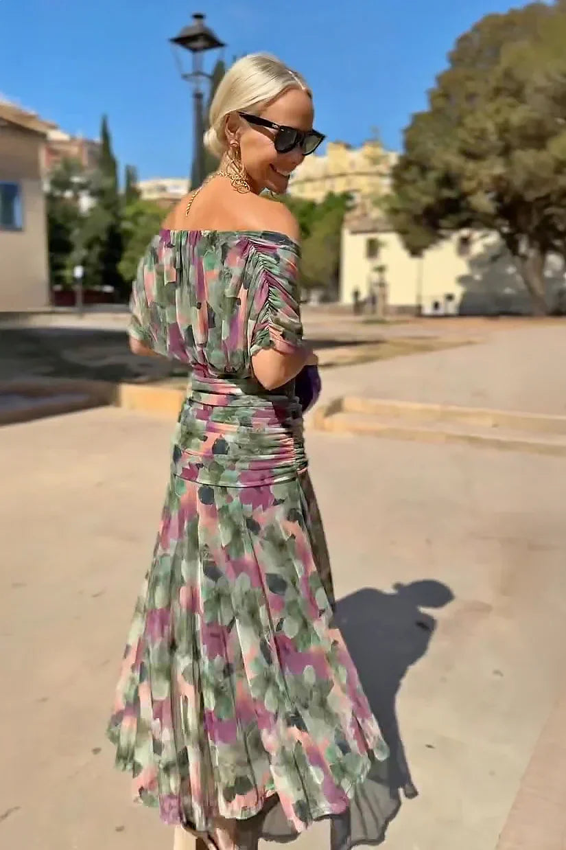 Painted Floral V-Neck Maxi Dress