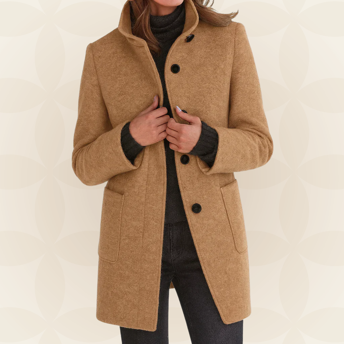 High-Collar Button-Front Coat