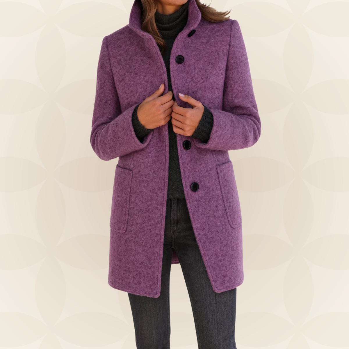 High-Collar Button-Front Coat