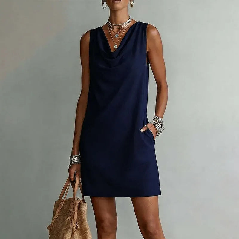 Draped-Neck Pocket Mini Dress
