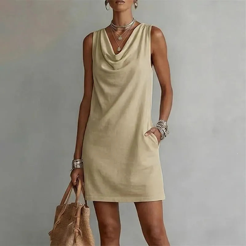 Draped-Neck Pocket Mini Dress