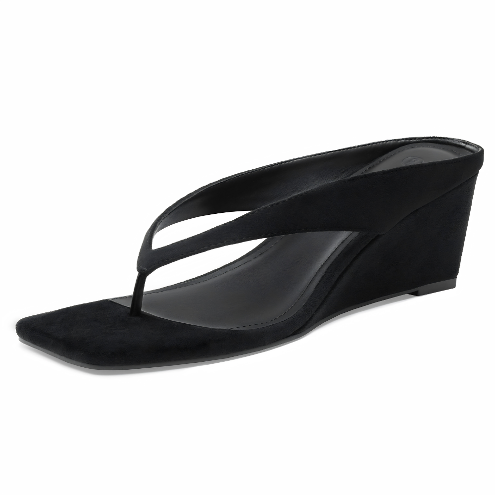 Portofino Square-Toe Thong Wedge Sandals