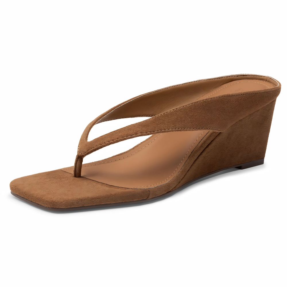 Portofino Square-Toe Thong Wedge Sandals