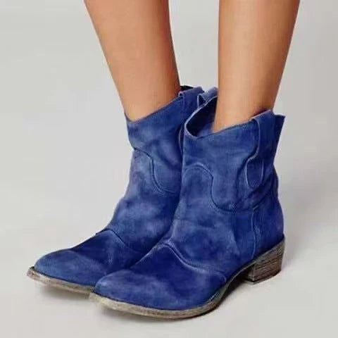 Side-Zip Suede Block Heel Boots