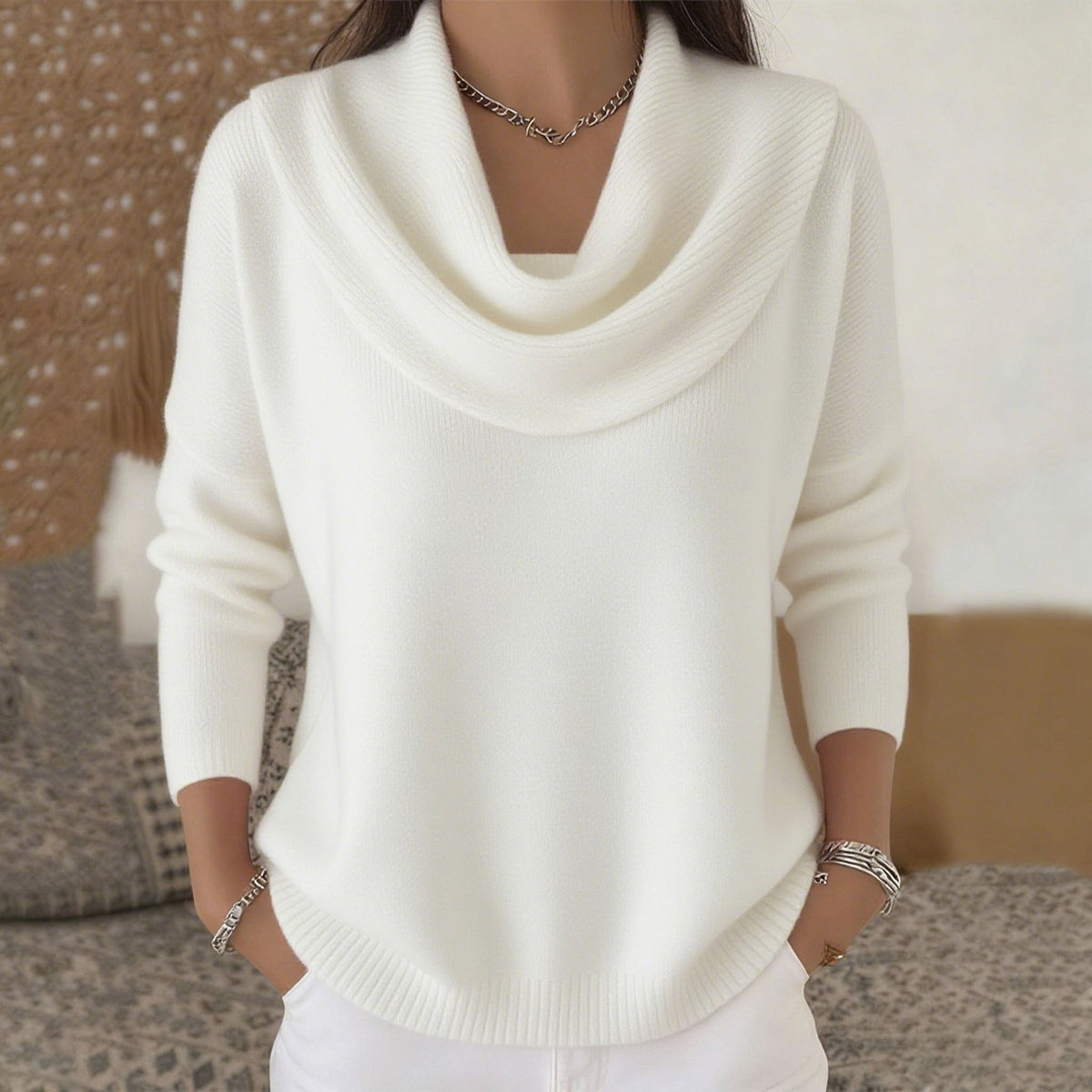 Cowl-Neck Knit Sweater