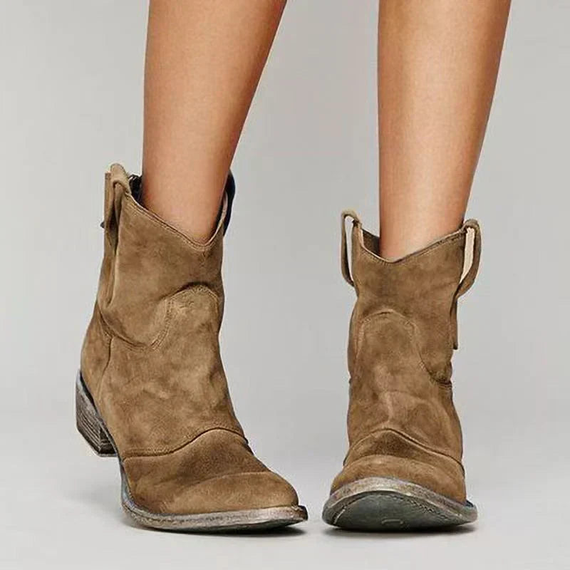 Side-Zip Suede Block Heel Boots