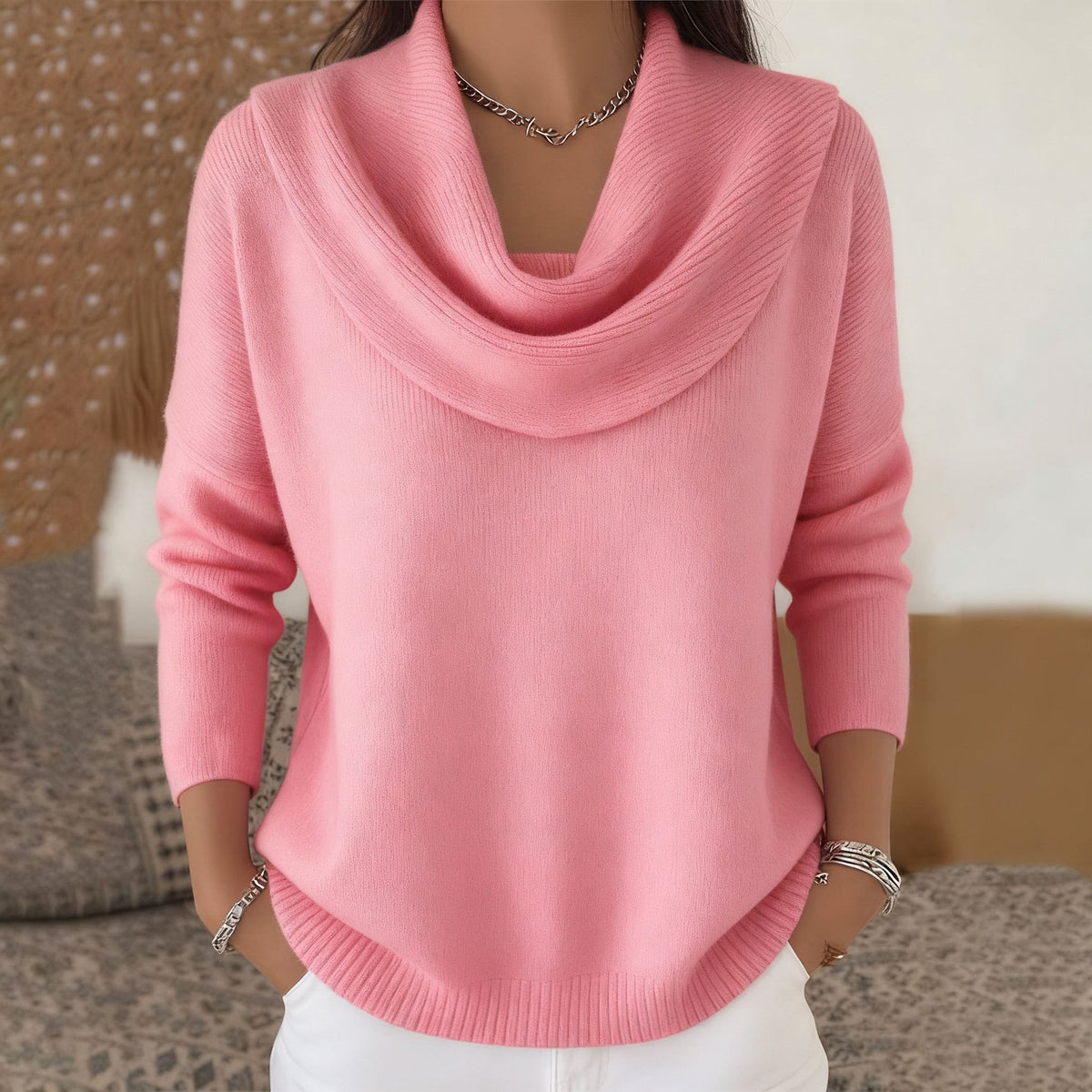 Cowl-Neck Knit Sweater