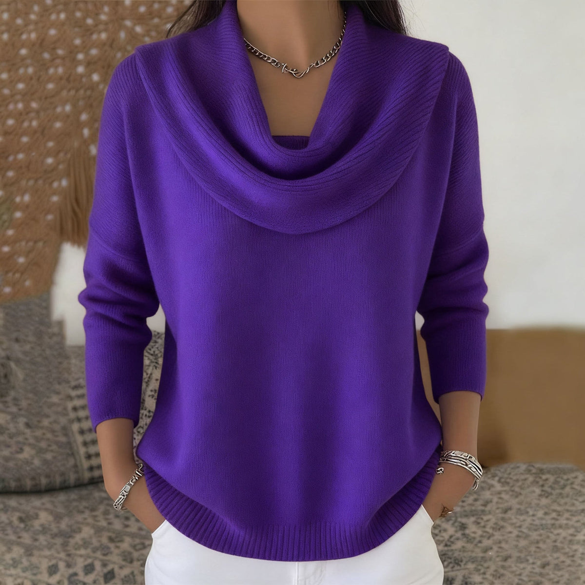 Cowl-Neck Knit Sweater