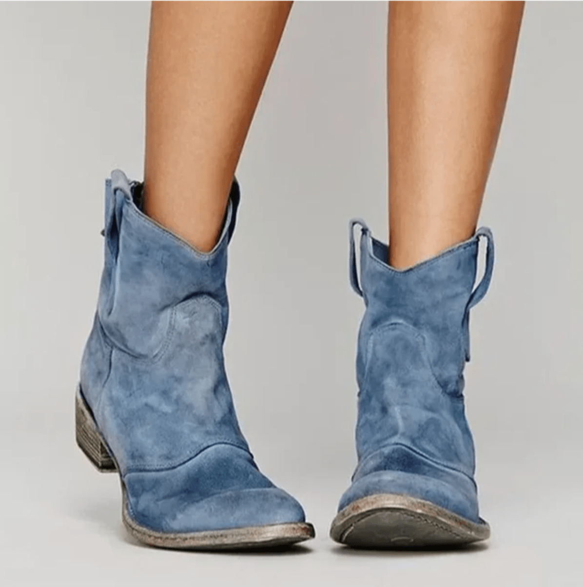 Side-Zip Suede Block Heel Boots