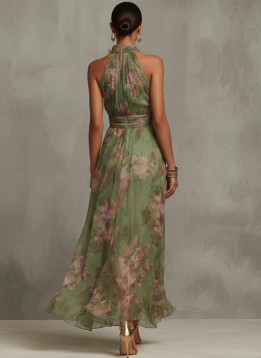 Watercolor Floral Halter Maxi Dress