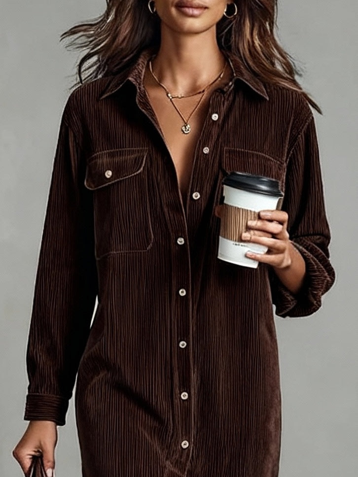Corduroy Shirt Dress with Pockets