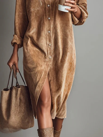 Corduroy Shirt Dress with Pockets