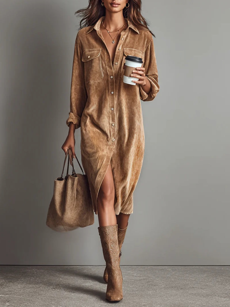 Corduroy Shirt Dress with Pockets