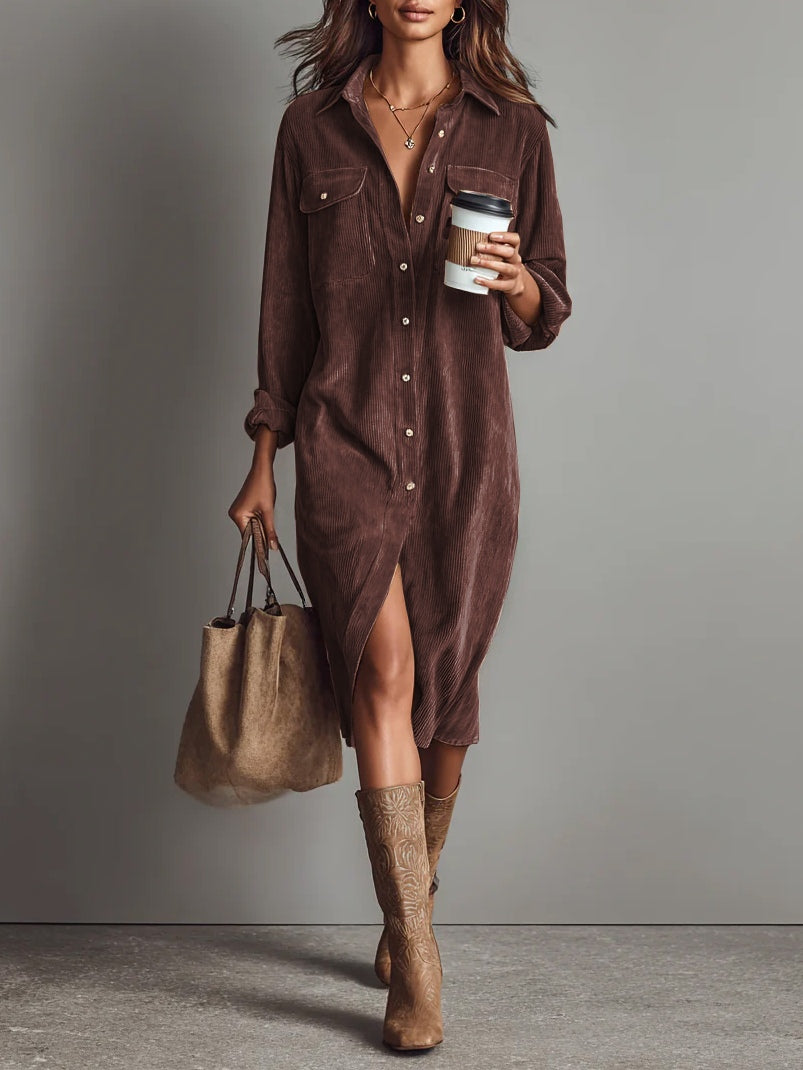 Corduroy Shirt Dress with Pockets