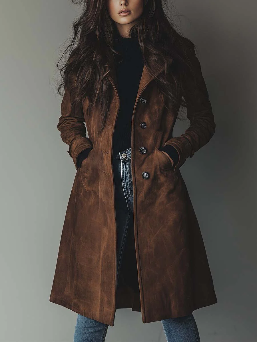 Vintage Suede-Look Trench Coat