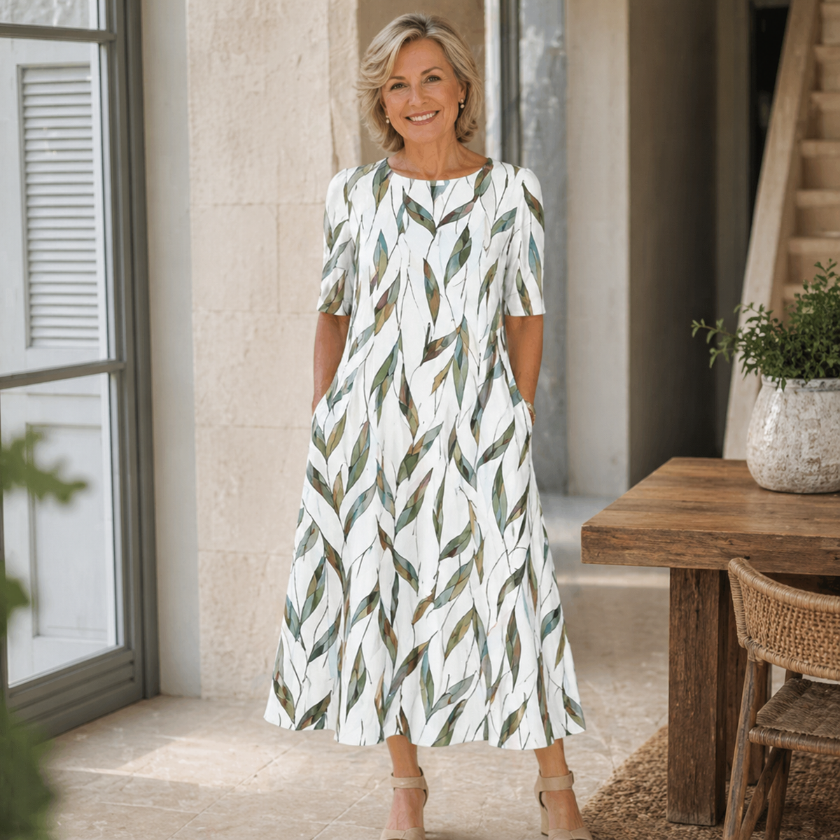 Printed Pocket Midi Dress