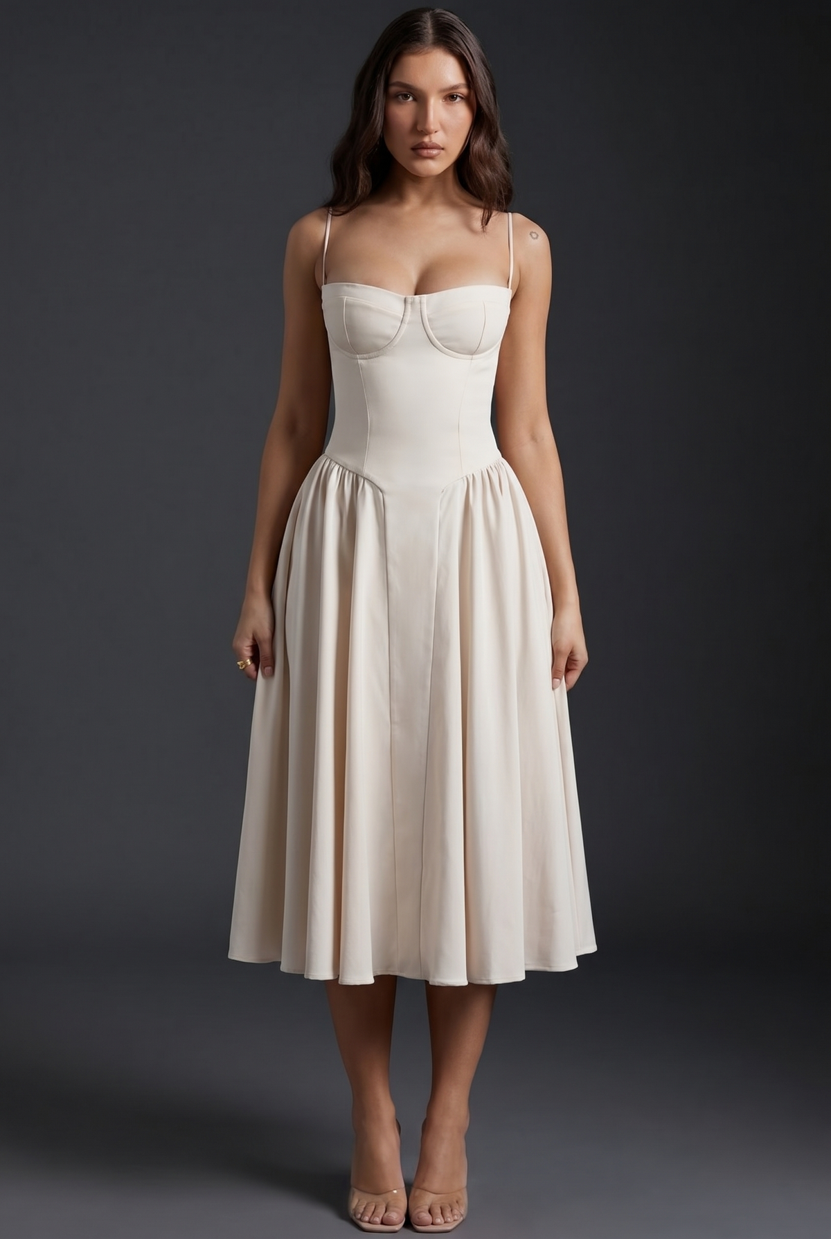 Fit-and-Flare Midi Dress with Built-In Cups
