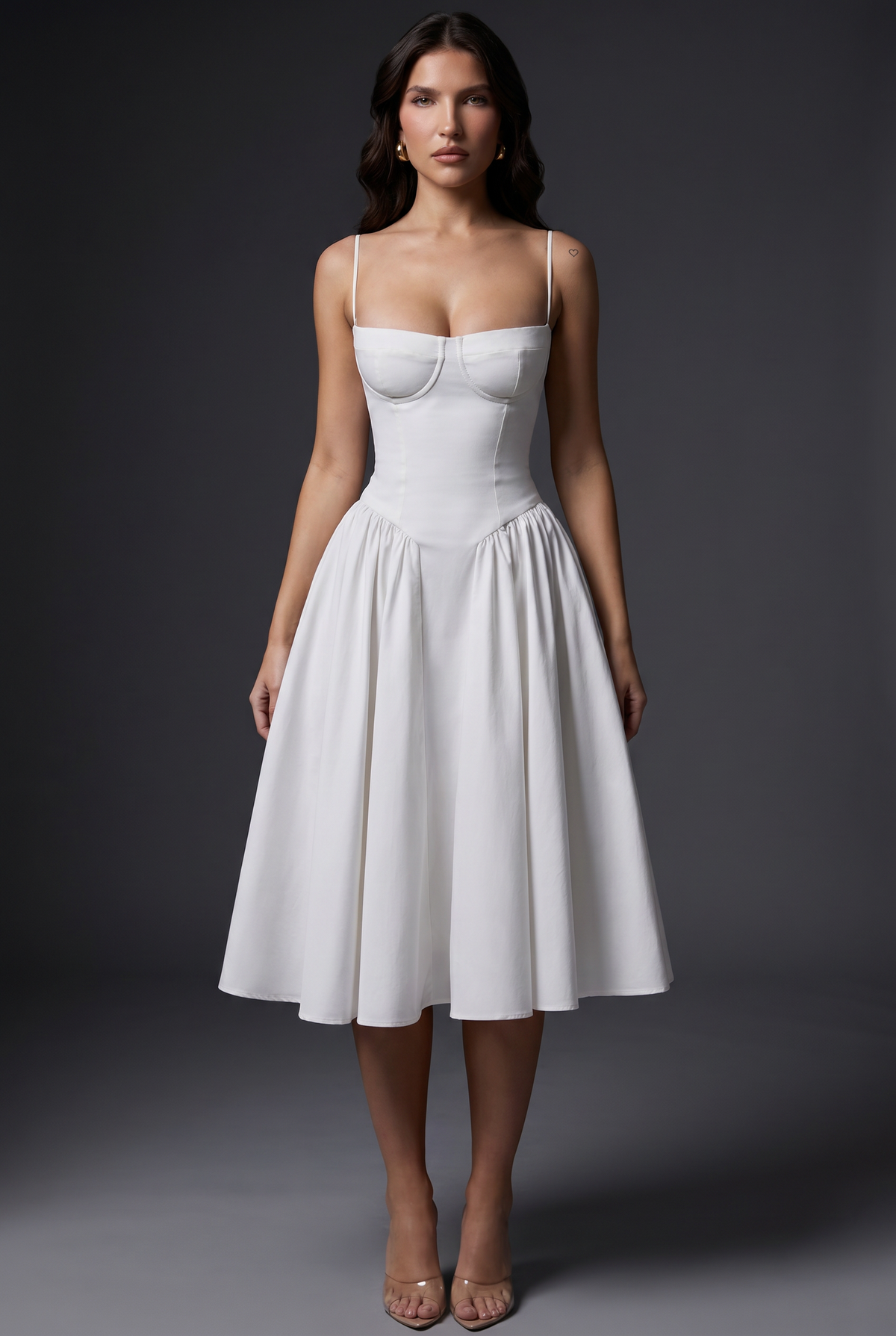 Fit-and-Flare Midi Dress with Built-In Cups