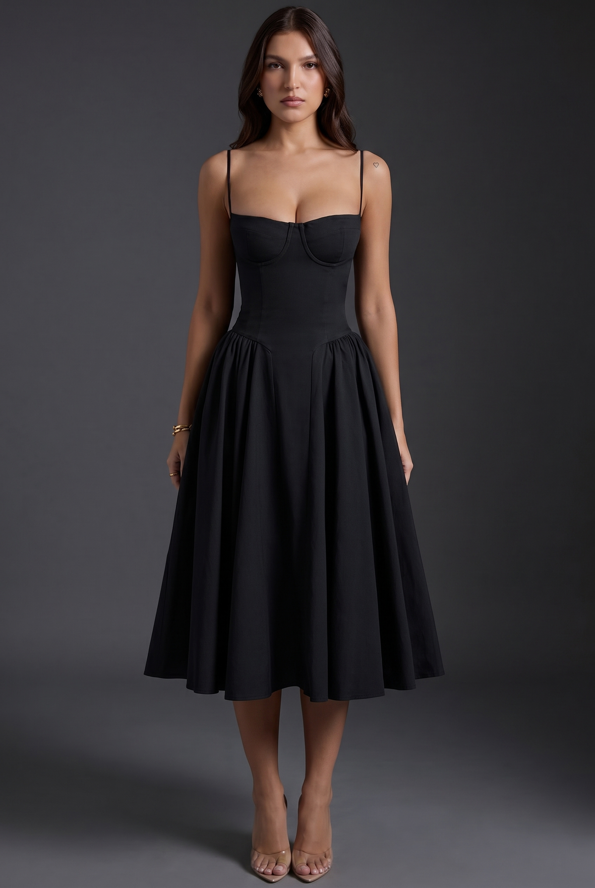 Fit-and-Flare Midi Dress with Built-In Cups