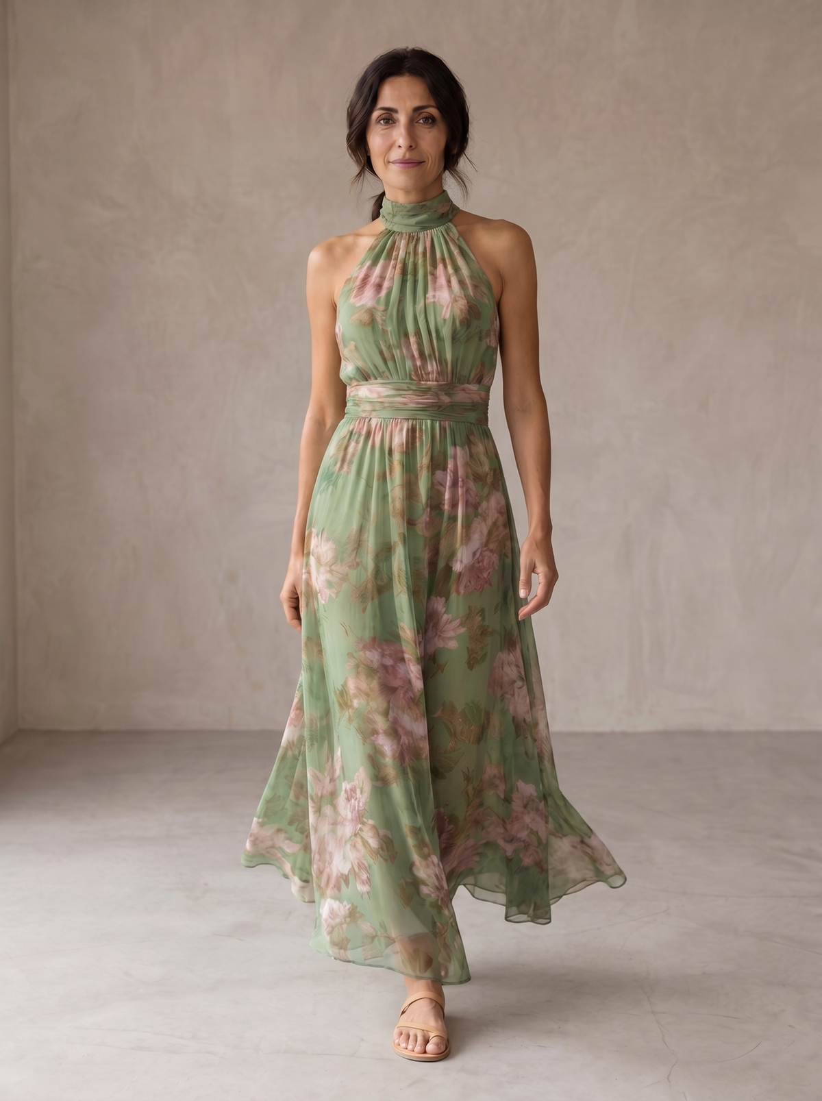Watercolor Floral Halter Maxi Dress