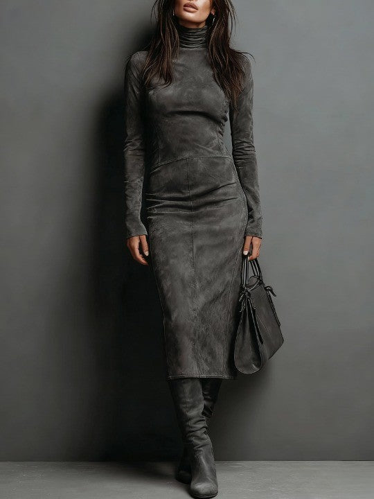 Fitted Turtleneck Midi Dress