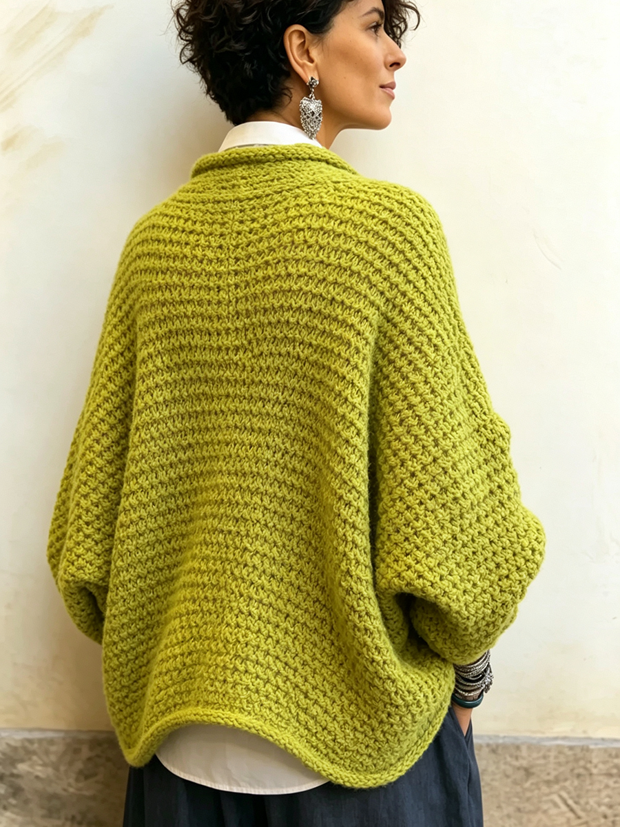 Cozy Relaxed Batwing Sleeves Crossover V-Neck Sweater