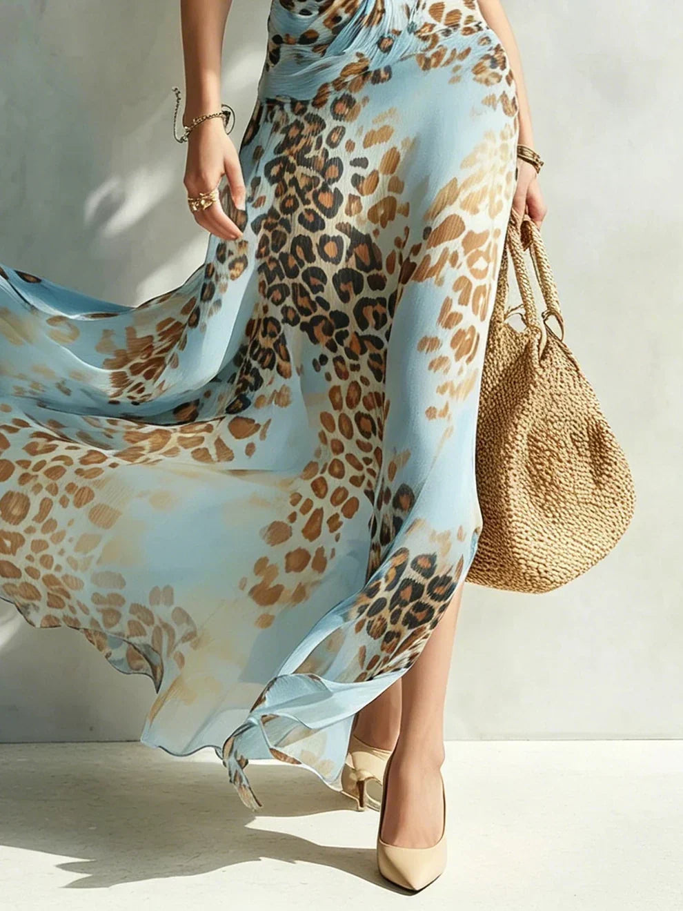 Leopard Print Halter Maxi Dress