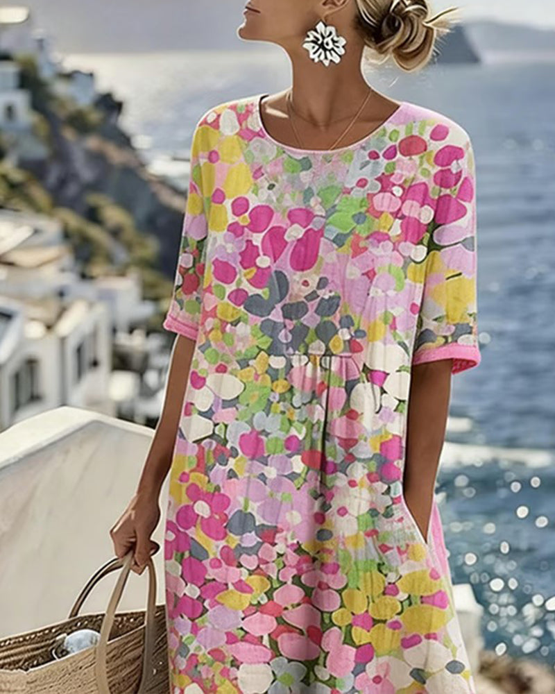 Abstract Floral Print Midi Dress