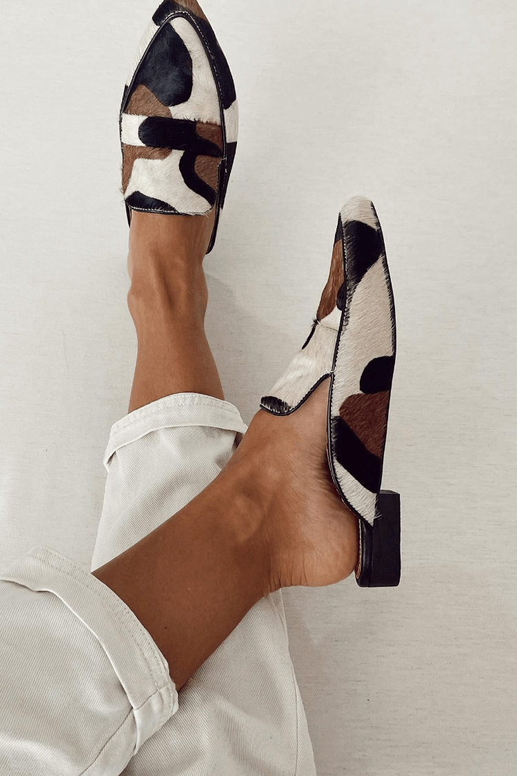 Abstract Print Faux Hair Loafers
