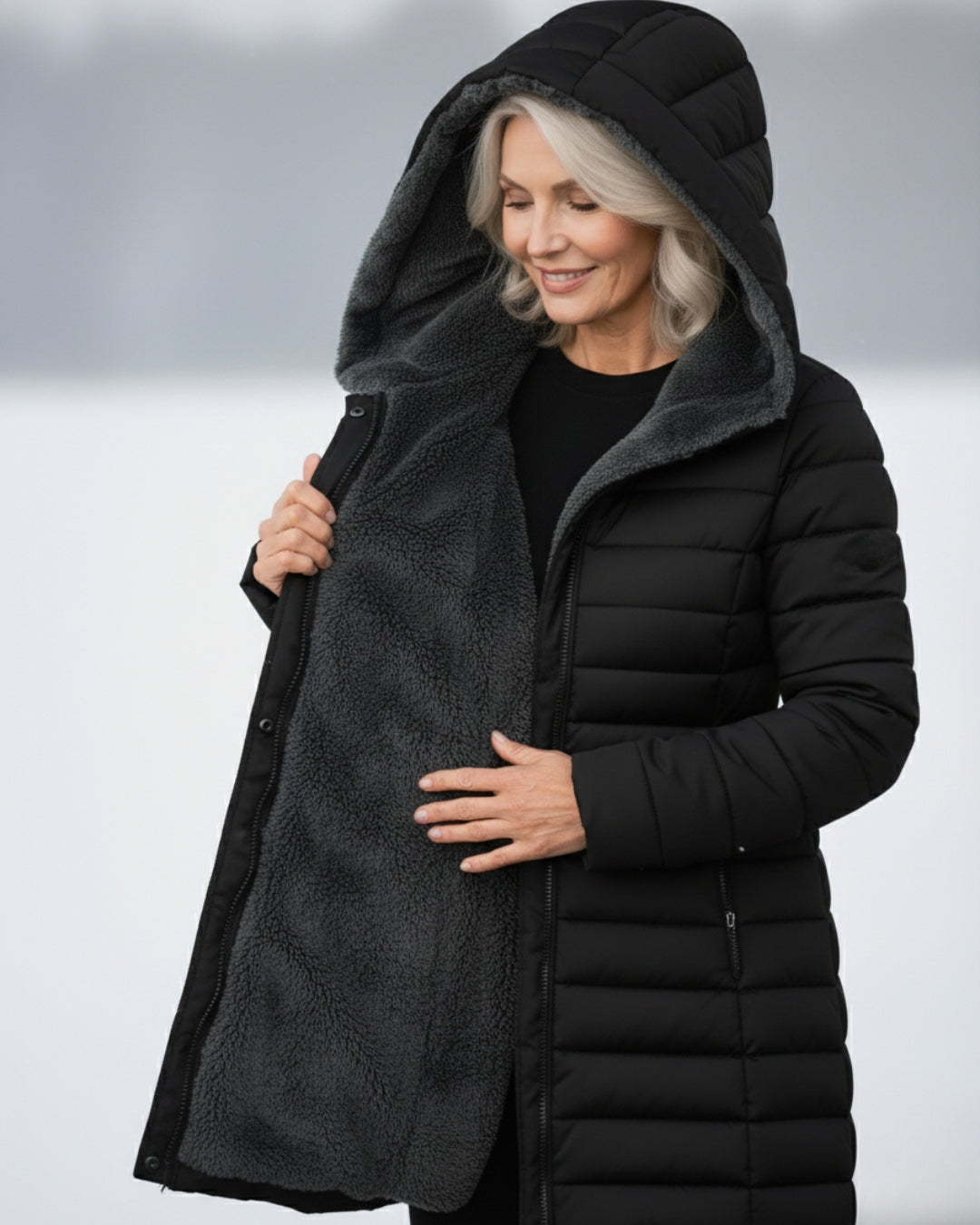 Fleece-Lined A-Line Puffer Coat