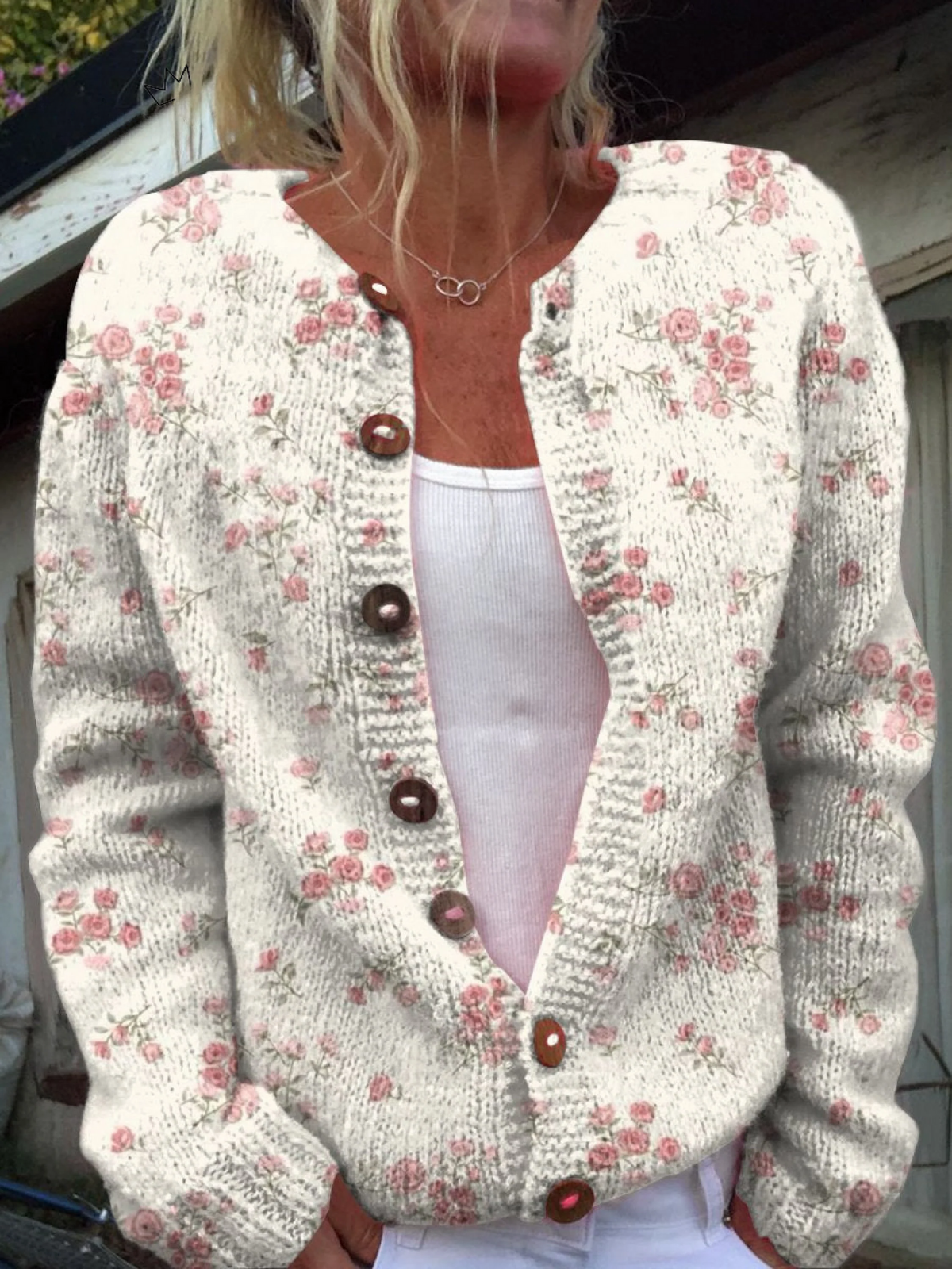 Evanthea | Rose-Print Knit Cardigan