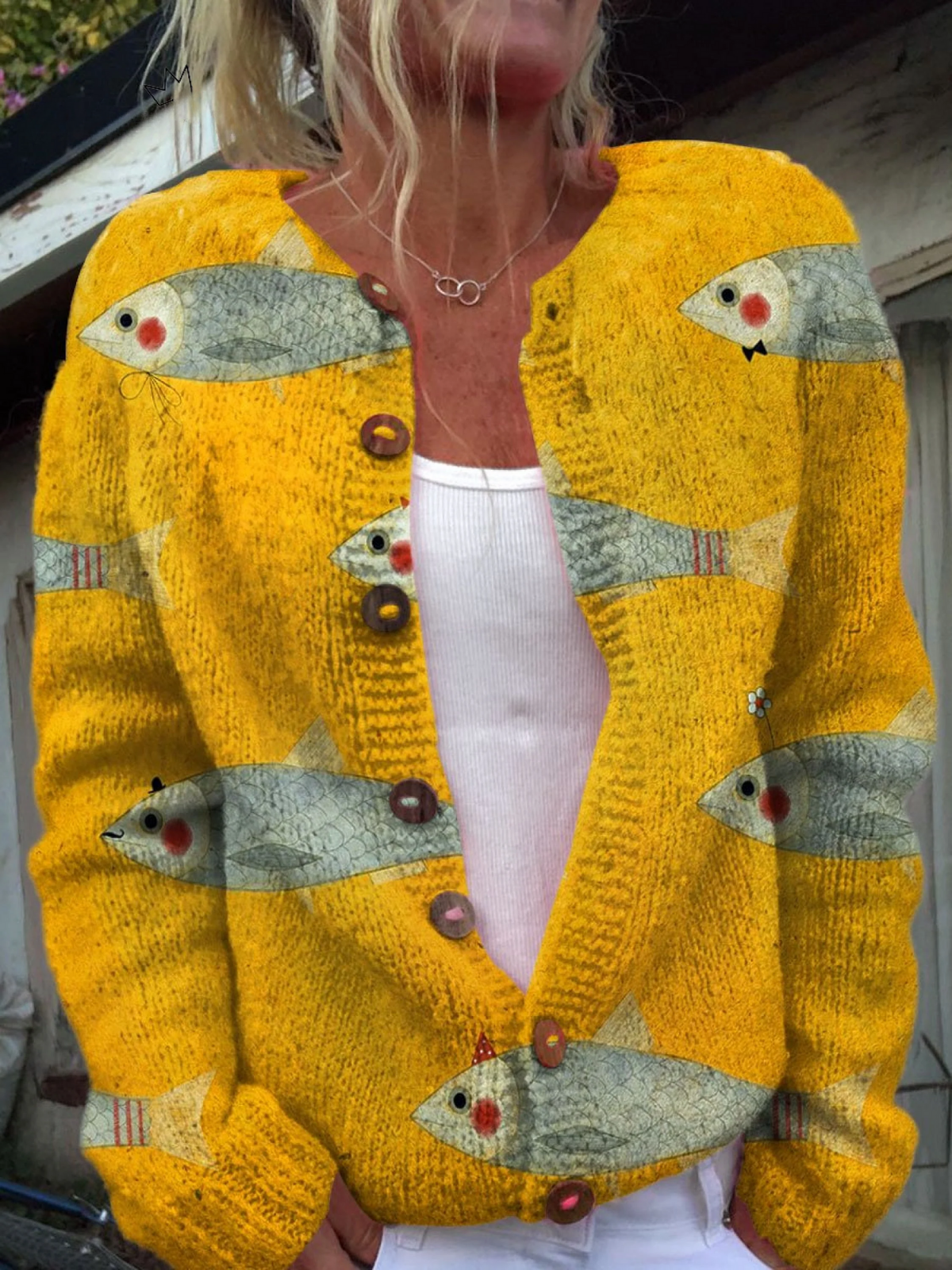 Anouk | Fish-Print Knit Cardigan