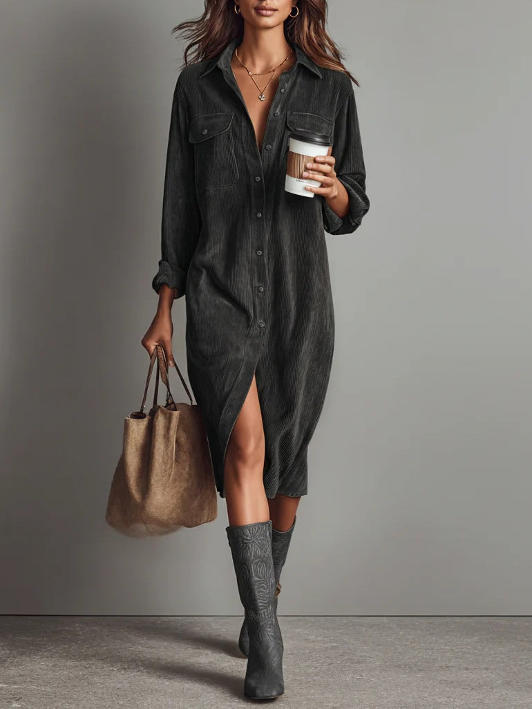 Corduroy Shirt Dress with Pockets