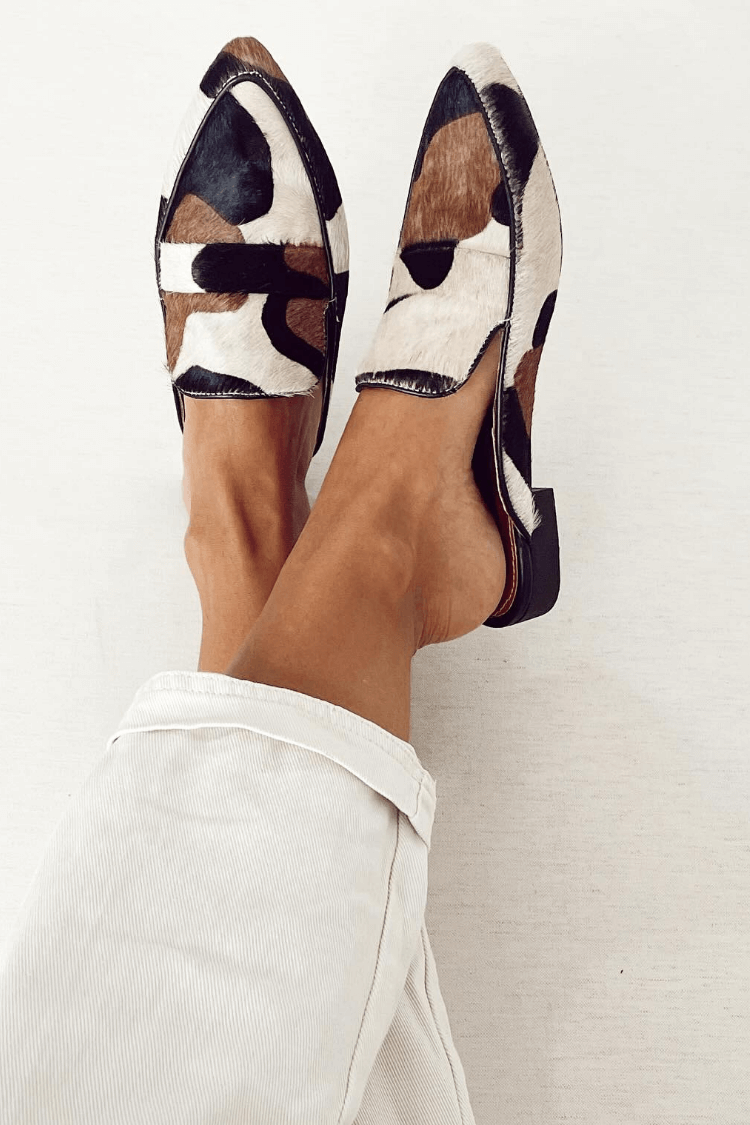 Abstract Print Faux Hair Loafers