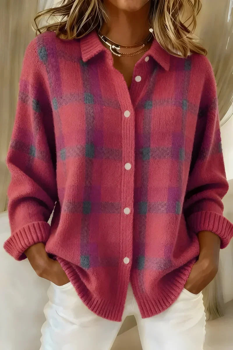 Ashley | Collared Plaid Cardigan