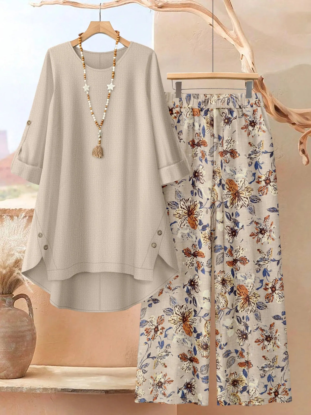 Layered Tunic and Wide-Leg Pants Set
