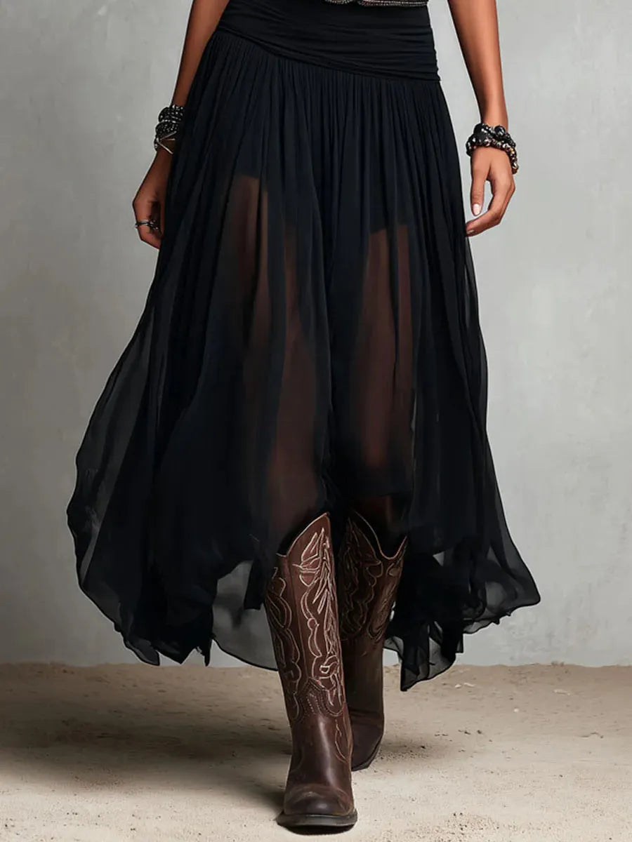 Belted Double-Layer Chiffon Dress
