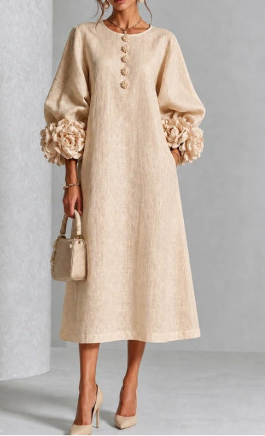 Floral Midi Dress with Rose Cuffs