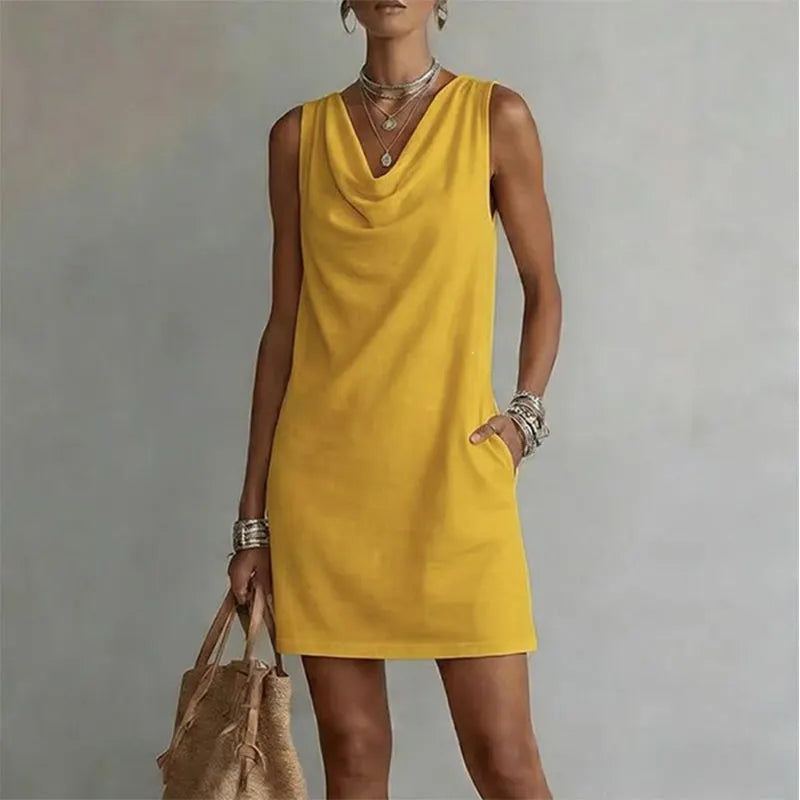 Draped-Neck Pocket Mini Dress