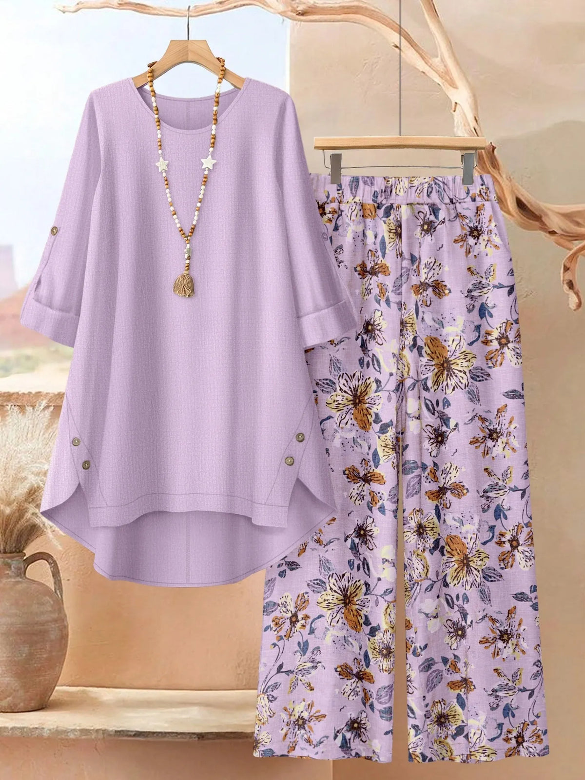 Layered Tunic and Wide-Leg Pants Set
