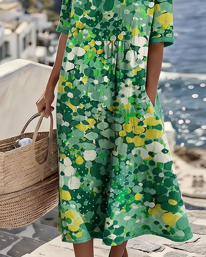 Abstract Floral Print Midi Dress