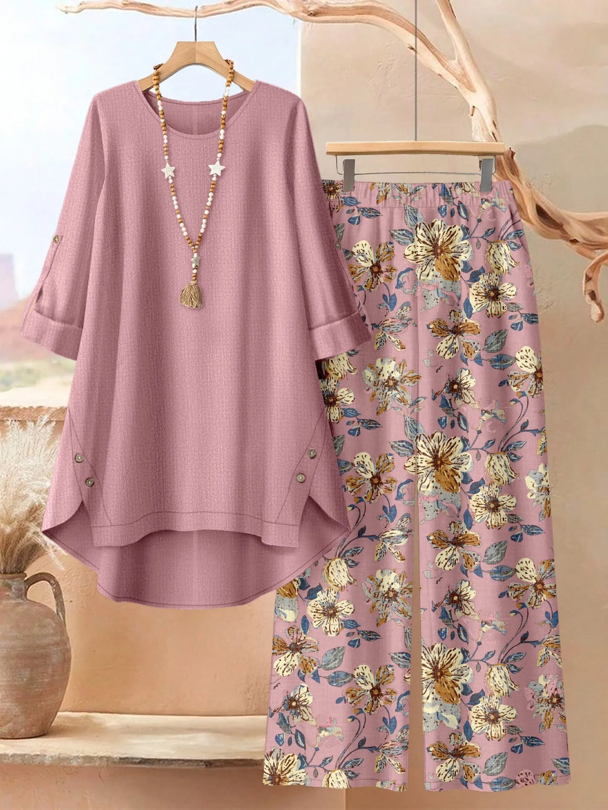 Layered Tunic and Wide-Leg Pants Set