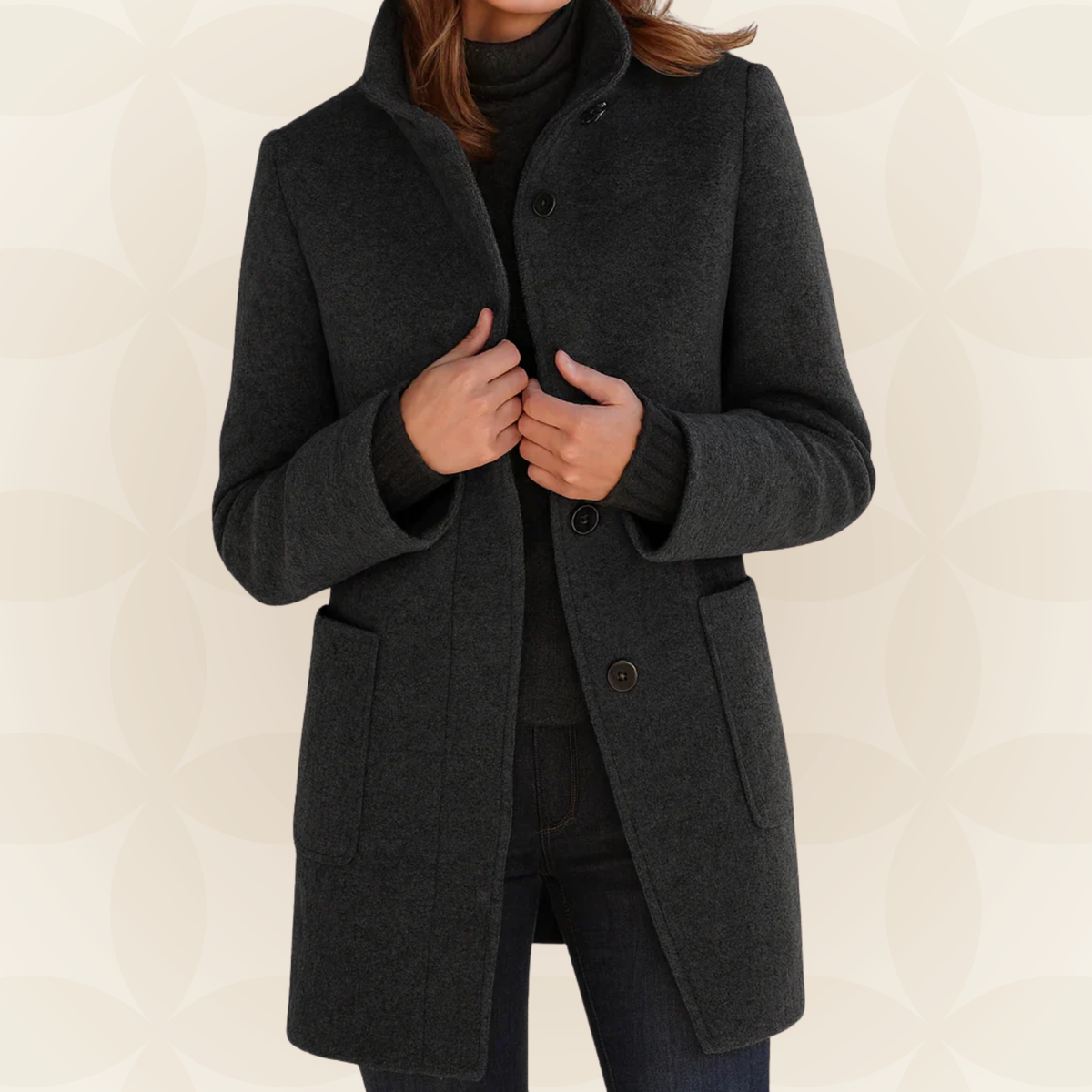 High-Collar Button-Front Coat